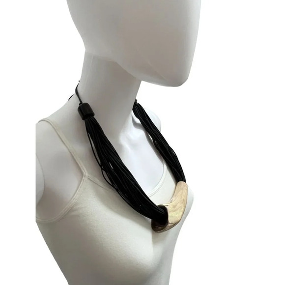 Horn and Multi Cord Statement Necklace - Picture 5 of 8